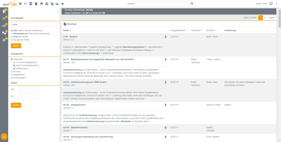 Integriertes Managementsystem sycat IMS Portal -Volltextsuche über alle Dokumente