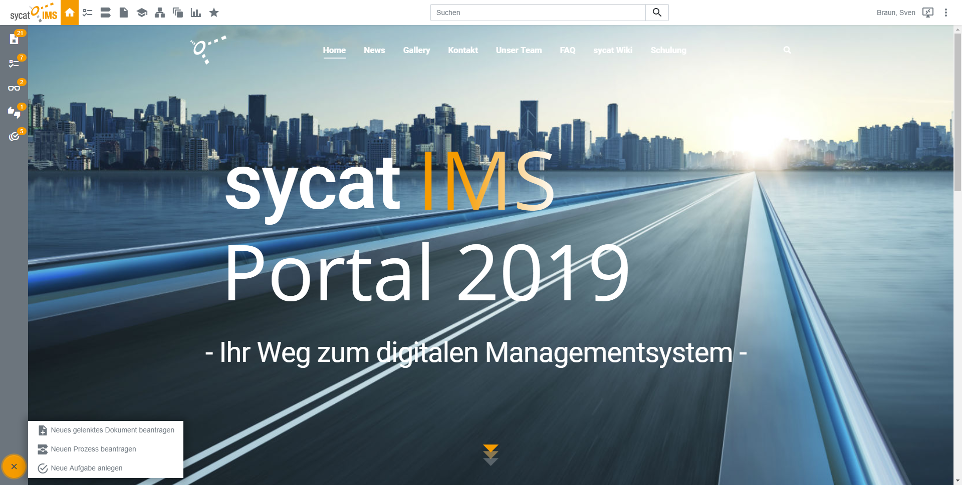 sycat Portal Startseite -der Einstiegspunkt ins Intranet für Ihre Mitarbeiter