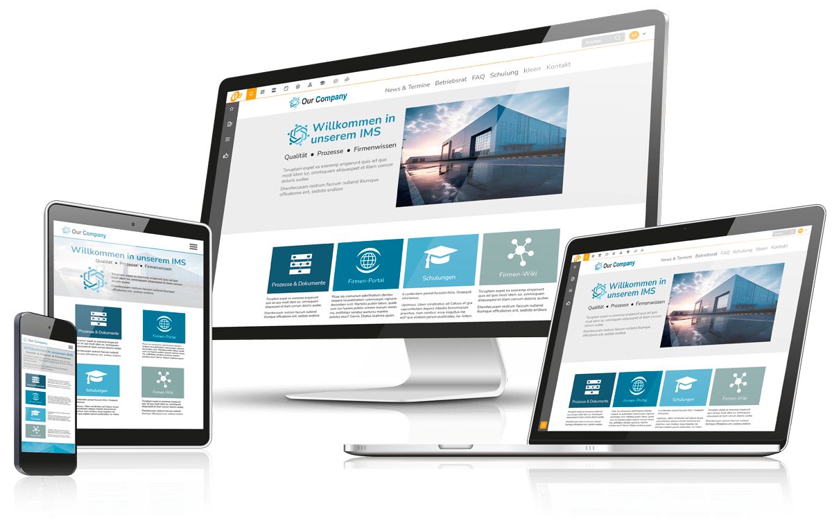 sycat-Startseite Individuelle Startseite für das Managementsystem im Corporate Design