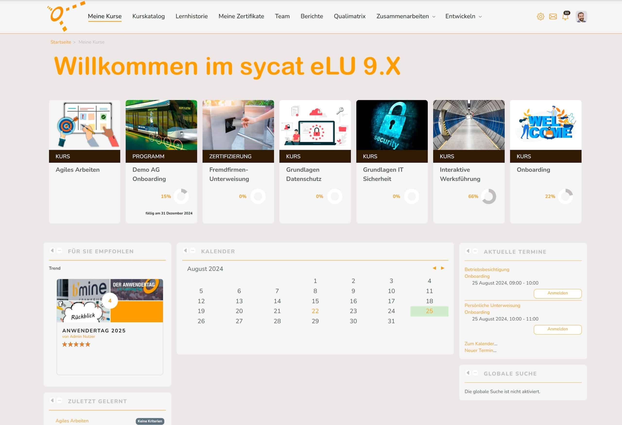 sycat eLU Dashboard Übersichtliche und individuelle Dashboards im E-Learning System sycat eLU
