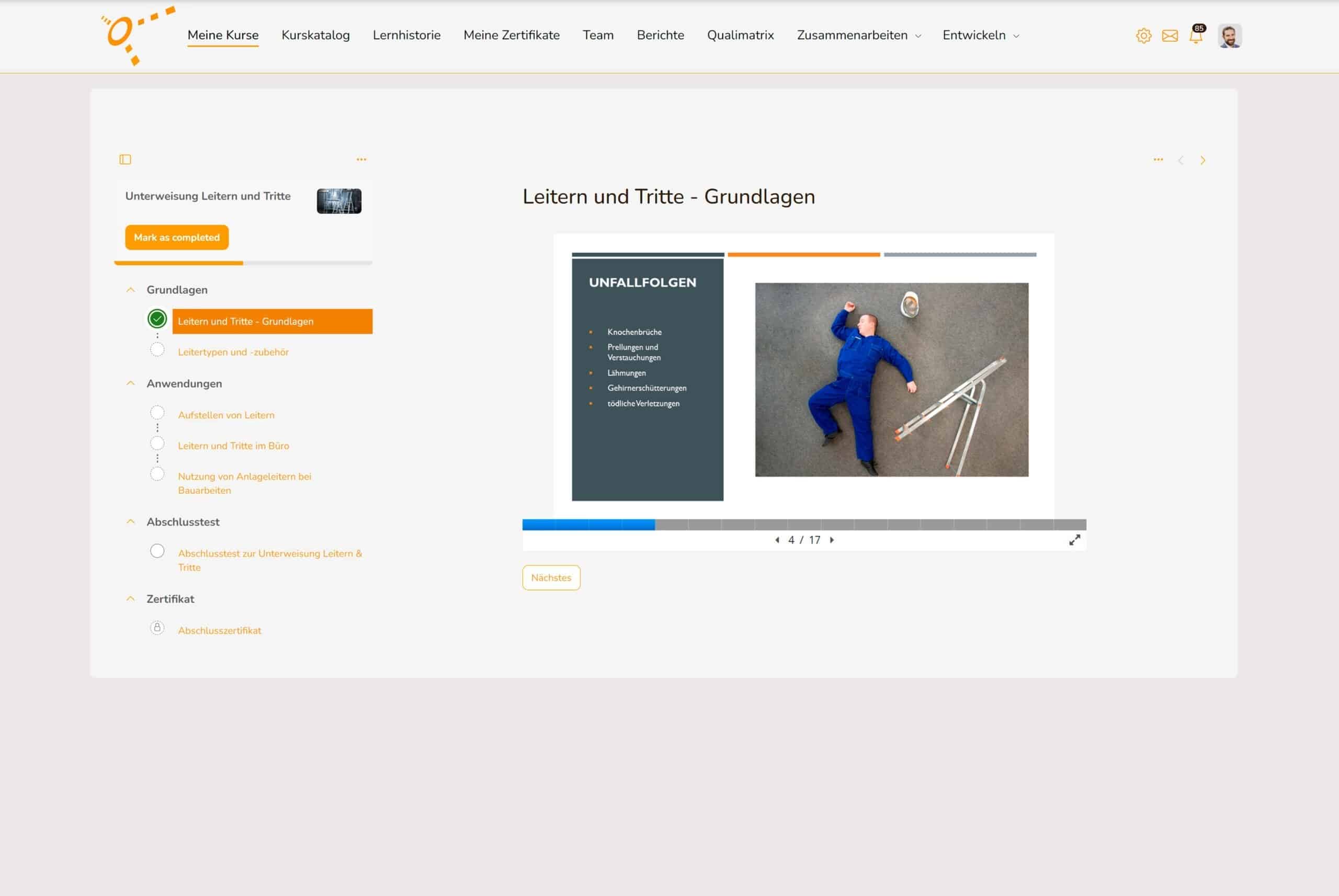 Online Kurs für Arbeitssicherheit Lerninhalte und interaktive Kurse im SCORM-Format